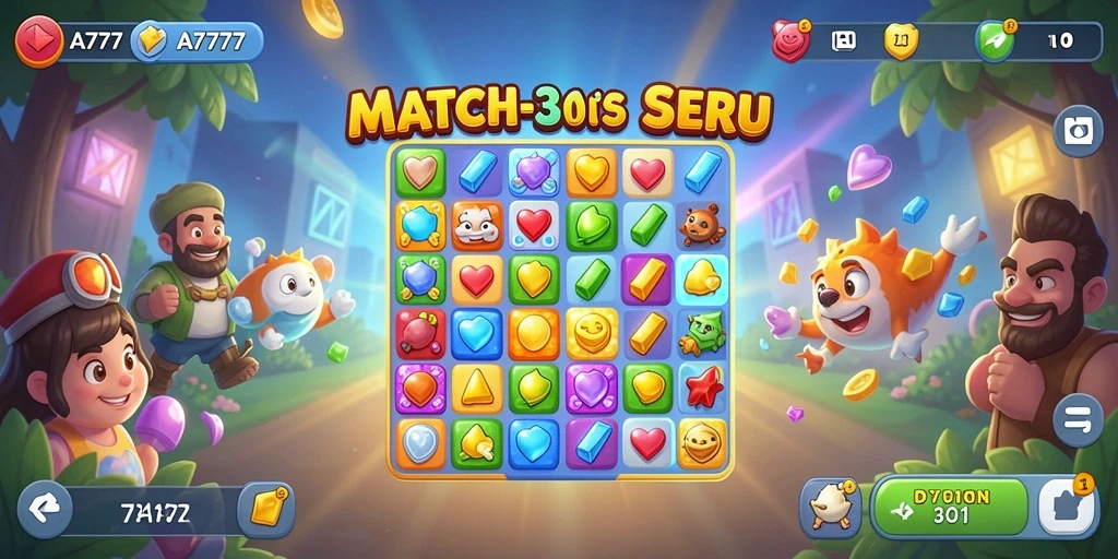 Tampilan gameplay A7777 yang menampilkan aksi Match-3 yang seru.