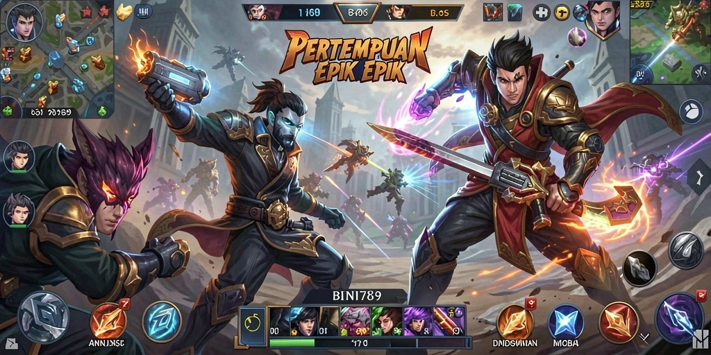 Tampilan gameplay seru di BNI789 dengan aksi pertempuran tim.