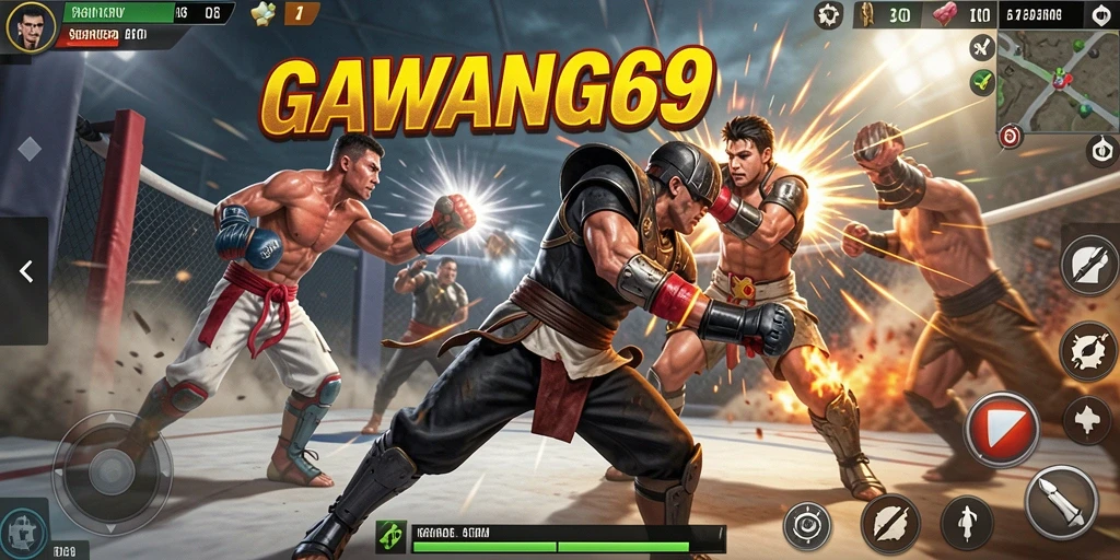 Tampilan gameplay GAWANG69 dengan aksi pertarungan yang intens