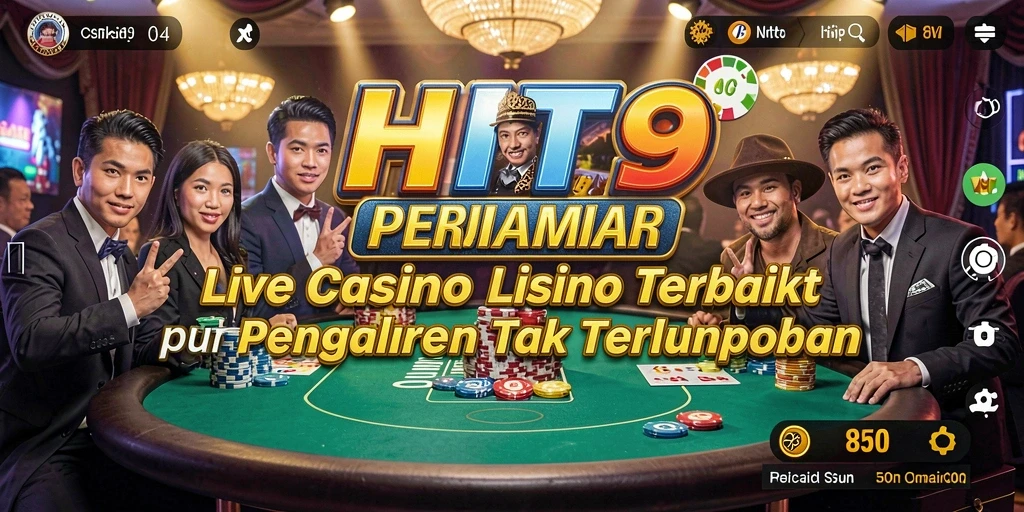 Screenshot utama HIT9 menampilkan dealer langsung dalam aksi permainan Live Casino.