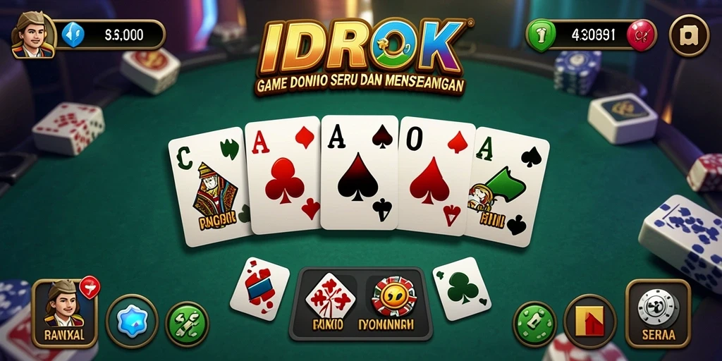 Screenshot gameplay IDROK dengan pemain bersaing dalam permainan Domino.