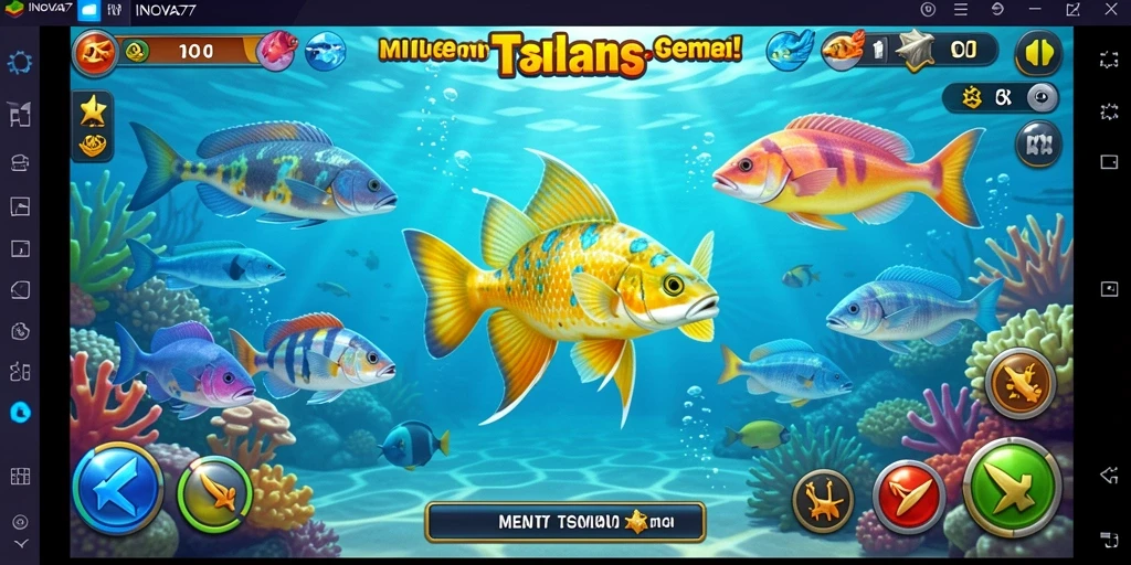 Screenshot gameplay INOVA77 yang penuh aksi menembak ikan.