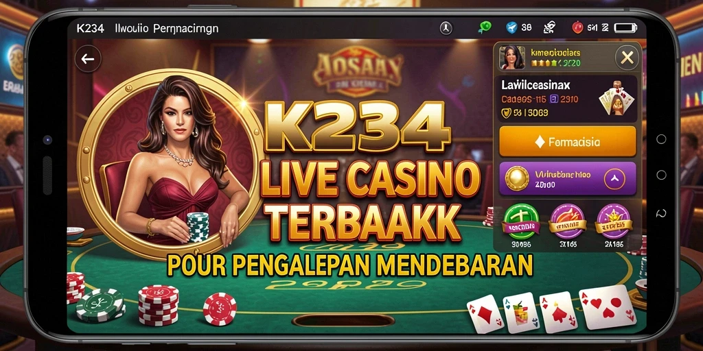 Screenshot gameplay K234 menampilkan dealer profesional dan suasana kasino langsung.