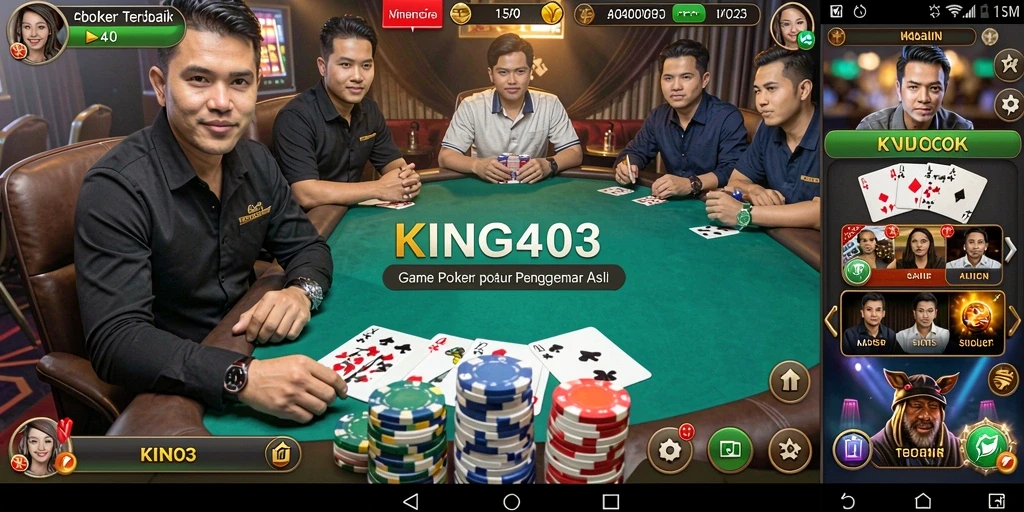 Tampilan gameplay seru dari aplikasi poker KING403 dengan kartu dan pemain aktif.