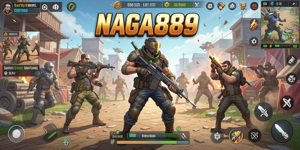 Tangkapan layar gameplay NAGA889 yang intens dalam pertempuran Battle Royale.