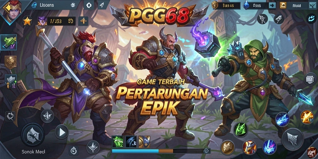 Tampilan menarik dari pertarungan epik dalam game MOBA PGG68.