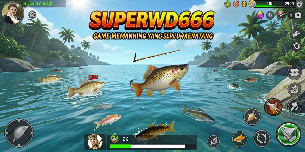 Gameplay seru dalam SUPERWD666 saat menangkap ikan.