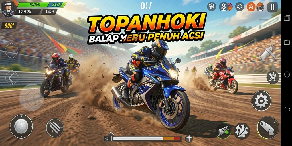Gameplay seru dari TOPANHOKI yang menampilkan adrenalin tinggi di lintasan balap.