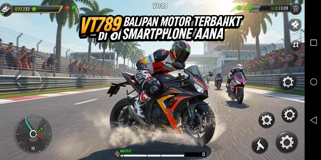 Tangkapan layar gameplay VT789, memperlihatkan balapan motor yang mendebarkan.